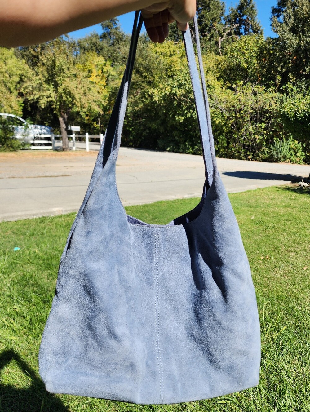 The SAK Hobo Handbag Light Blue Suede